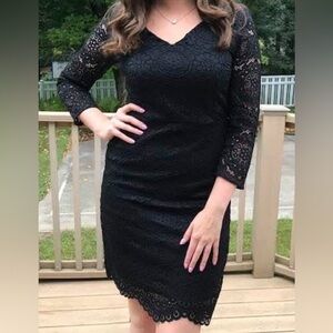 LOFT Black Lace V-Neck Long Sleeve Sheath Dress